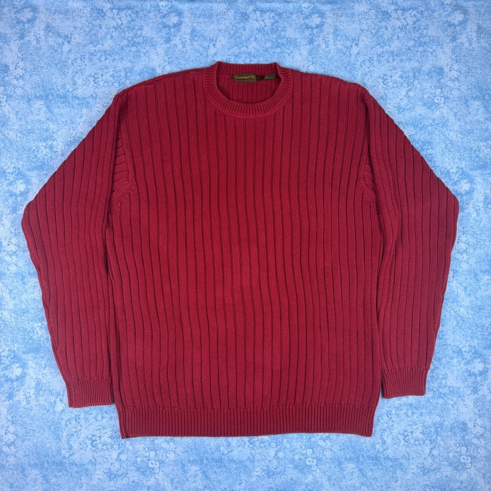 Vintage Timberland Mens XL Red Ribbed Knit Crewneck Sweater Pullover